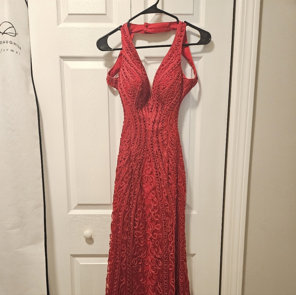 Clarisse Red Embroidered V-Neck Evening Gown (PETITE SIZE)